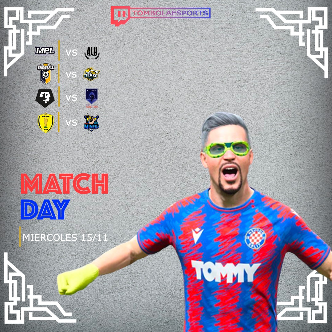 TeamOgmiosEAFC's tweet photo. #MATCHDAYTOMBOLA 
2° SEMANA - 15/11/2023.

🕜22:20 @MPL_VSL_EAFC24 vs @Alh_eSports
🕜22:40 @PLGeFootBall vs @CierzoEsports
🕜23:00 @VFOspain vs @TeamAdictos
🕜23:40 @VFSL_Spain vs @CMineraeSports

Te esperamos:
📺 https://t.co/2X1fITI5GV https://t.co/tnDIDIS6aM