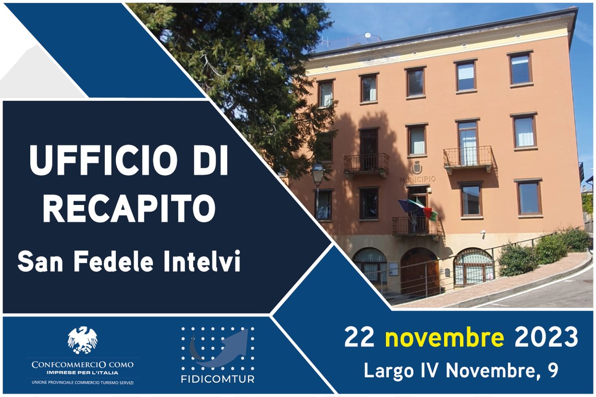 Confcommercioco's tweet photo. 🗺 Confcommercio Como è presente con un ufficio di recapito c/o il Municipio di San Fedele Intelvi per essere ancora più vicina e di supporto alle imprese della zona.
👉 Dettagli e Calendario con tutte le date: https://t.co/bavDT7QAAA
#confcommerciocomo #valleintelvi https://t.co/6KiKJqVyQM