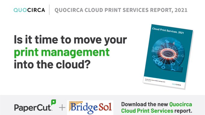 tapasda68785699's tweet image. Get the facts from over 200 IT leaders. 
 #quocirca #papercut #cloudprint #cloud #secureprinting #papercutpocket 
Call us at +91-40-48552225 / +91 90001 61719 / +971-42369169
Email us at info@bridgesol.com
docmesoftlabs.com/paper-cut/

bridgesol.com/print-manageme…
