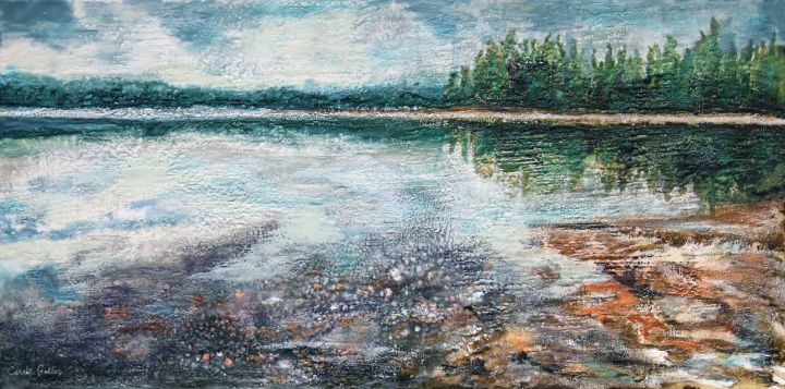 carriegoller's tweet photo. Art of the Day: "Solace Hood Canal, encaustic 24x48 $". Buy at: https://t.co/RfLxAds0OB https://t.co/omoQHayVxA