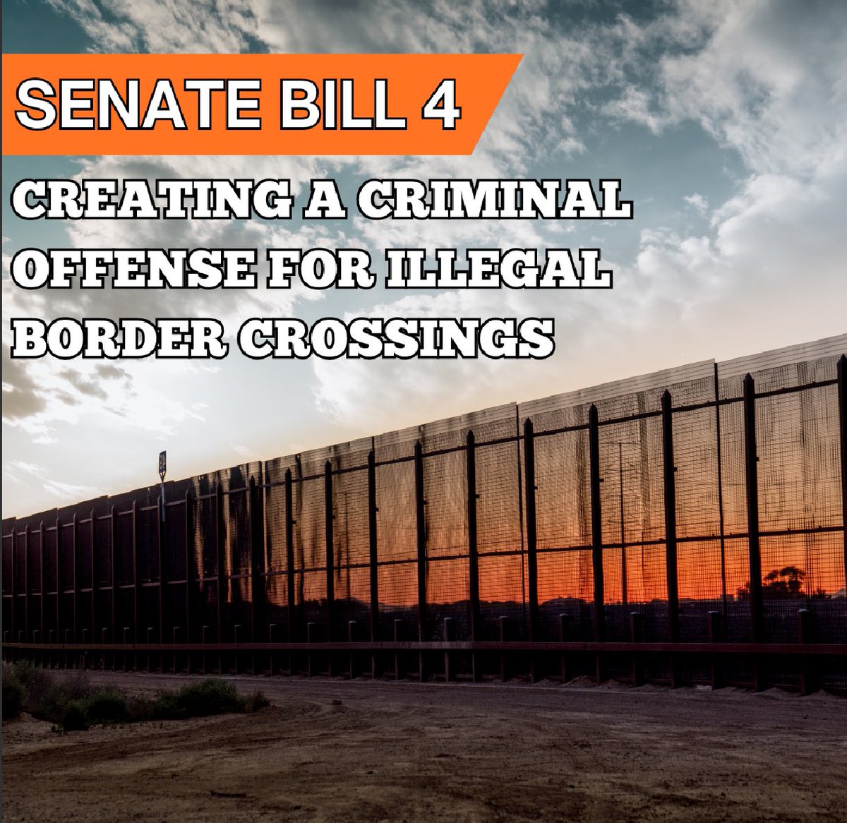 The impact of the border crisis has advanced beyond the border, affecting communities across the state. SB 4 seeks to address the issue of border security by creating criminal offenses related to illegal entry into this state and illegal reentry. Its on its way to the Gov.