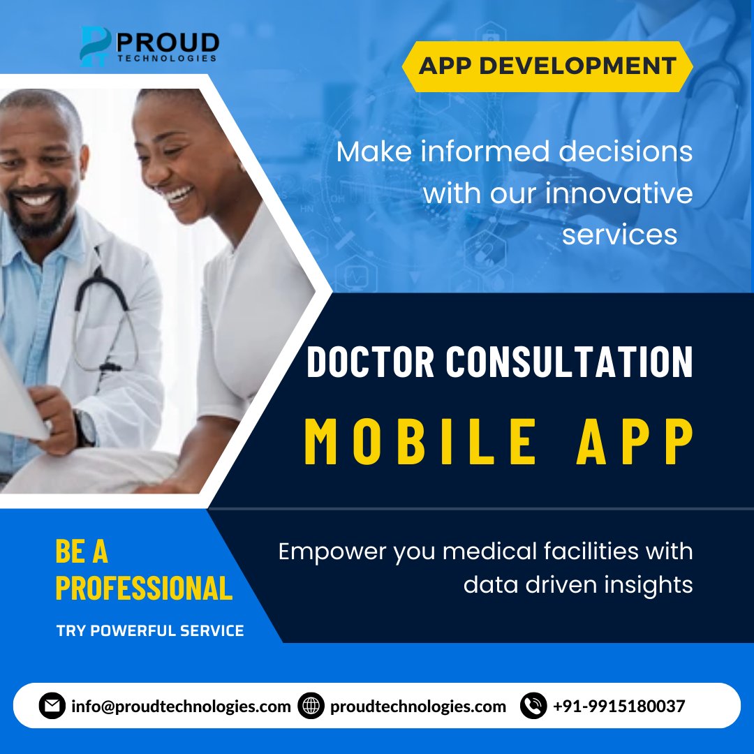 proudtechnology's tweet photo. Are you a #doctor or a #healthcareprofessional exploring the possibilities of providing online consultation through a dedicated mobile app? Let's Proud Technologies help you. Our team of experienced app developers will build the best online doctor consultation app in less time. https://t.co/nhlHL1JEOB