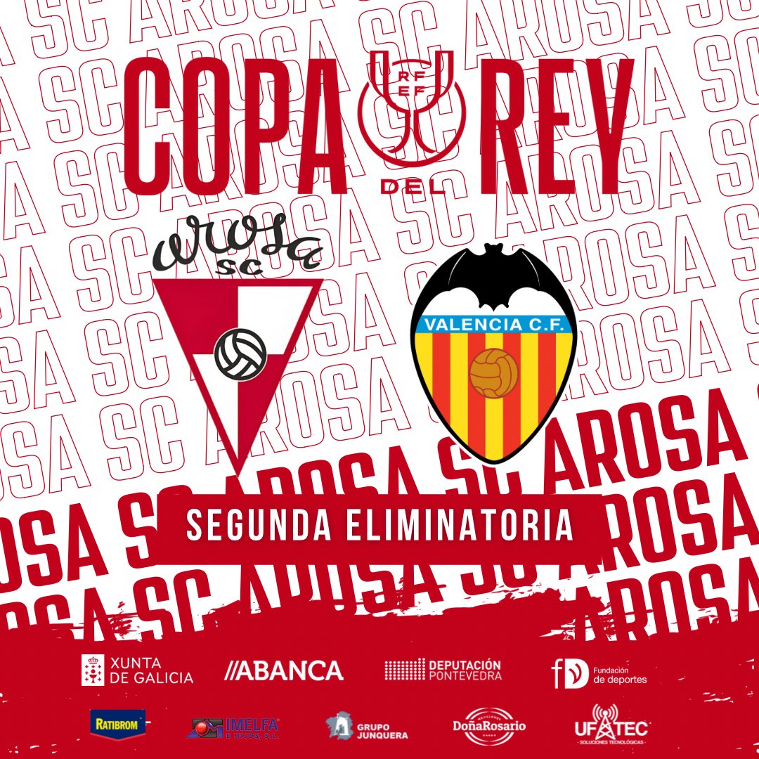 ArosaSCOficial's tweet photo. Bon dia, @valenciacf! 👋🏼 

A Lomba os está esperando. ¡Nos vemos! 🧡🤝🏼❤️🤍

#CopaDelRey #ArosaSC #ForzaArosa https://t.co/swgB5b56oD