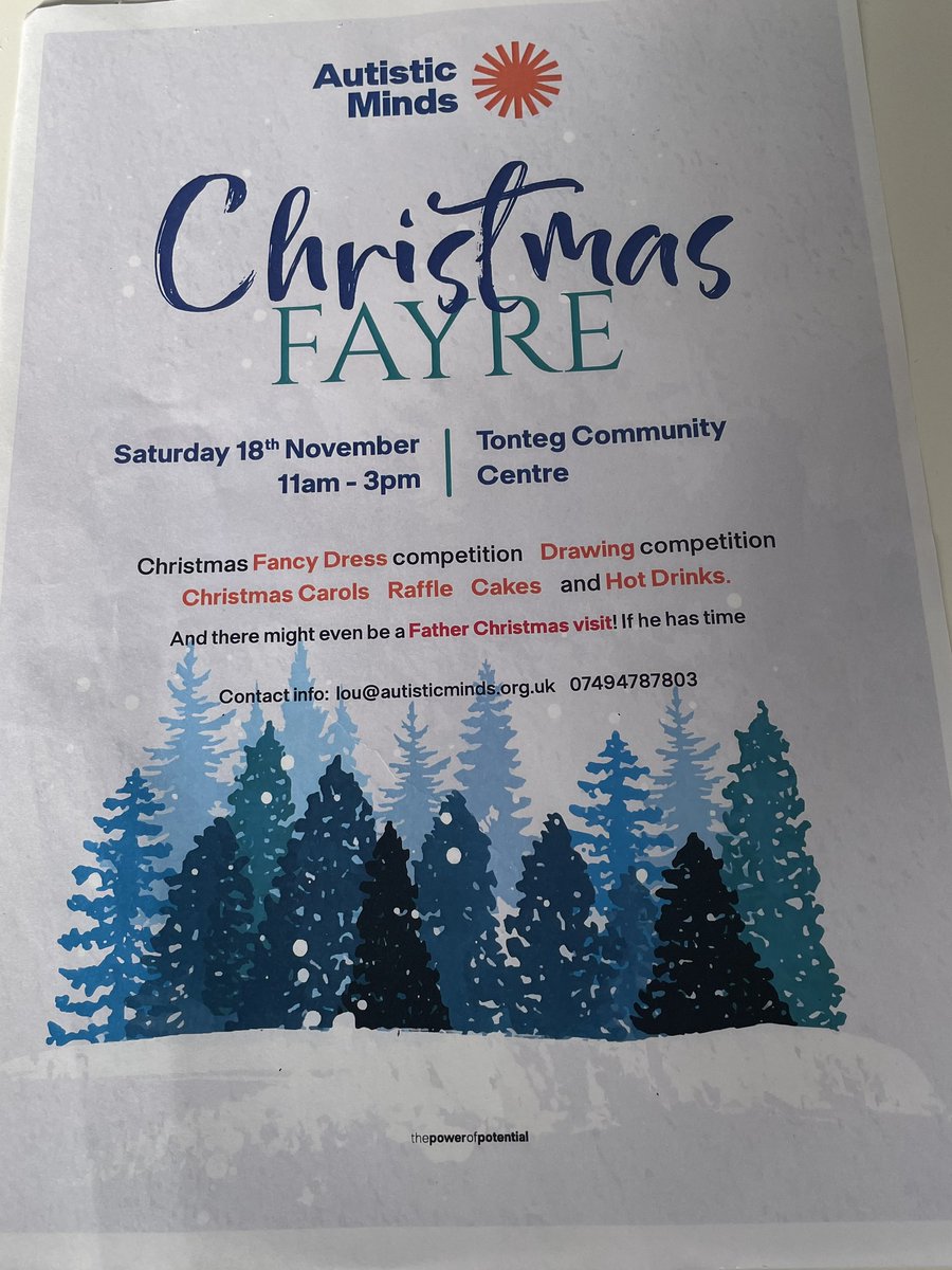 Autistic Minds are hosting a Christmas Fayre this Saturday at the Tonteg Community Centre from 11am to 3pm. There’ll be a raffle, cakes, hot drinks and more If you would like any more info please send an email to lou@autisticminds.org.uk or call 07494787803