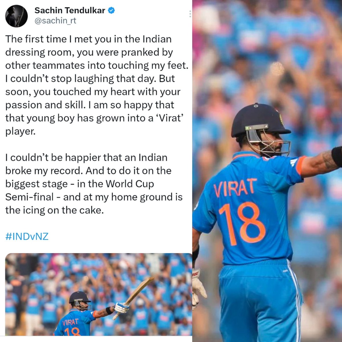 ZoomTV's tweet image. Sachin Tendulkar pens a beautiful and heartwarming note for Virat Kohli as he breaks his record. 
Big day for Virat and proud Indians!

#viratkohli #recordcollector #breakingrecords #indiancricket #sachintendulkar