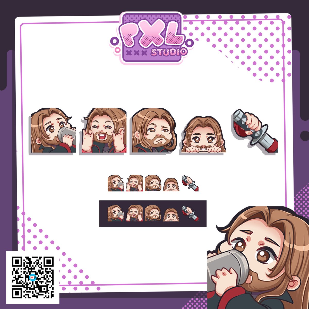 New emotes for <a href="/_Rudrake/">Rudrake</a>. I love their little faces. 

Order your own emotes from my shop today! 
ko-fi.com/pxl/commissions

#commissionopen #emoteartist