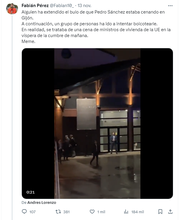 JulianMaciasT's tweet photo. De nuevo Alvise, Vito Quiles, EDA TV y Mediterraneo Digital se han coordinado para lanzar un bulo. Alvise presume de tener información privilegiada para dar directrices y acosar a Pedro Sánchez. En ese caso engañó a su comunidad diciendo que el presidente estaría en Gijón. https://t.co/BDOZTLxElv