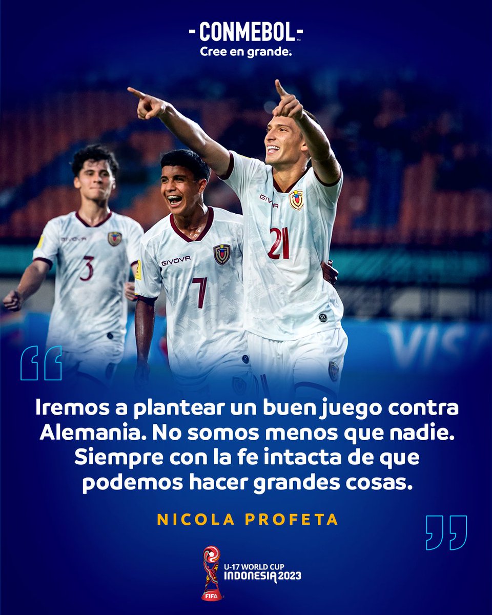 CONMEBOL's tweet photo. Nicola Profeta no deja de creer en @juvenilesfvf 💪🇻🇪

#CreeEnGrande | #CreeEnTuContinente https://t.co/tgElpikKT2