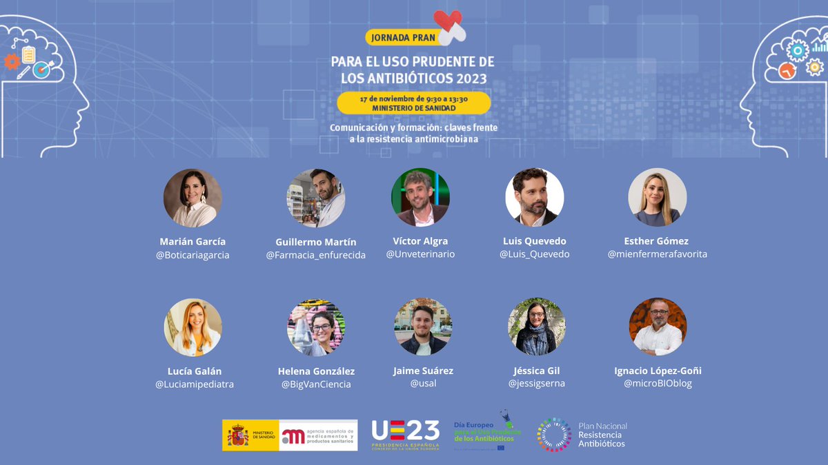 PRANgob's tweet photo. ¡Nos vemos el viernes en la Jornada PRAN para el uso prudente de los #antibióticos!
🔵 Comunicación y formación: claves frente a la resistencia antimicrobiana
🗓️17 de noviembre
🕤 9:30
📍 @sanidadgob y online
¡Te esperamos! https://t.co/WegvTEQIEm
#EAAD https://t.co/ytXrKnUaBd