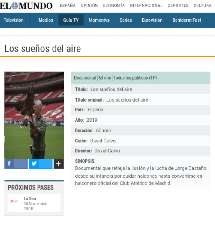 Mañana jueves 16 emisión del documental Los sueños del aire en la Otra de <a href="/telemadrid/">Telemadrid</a> A las 19:10