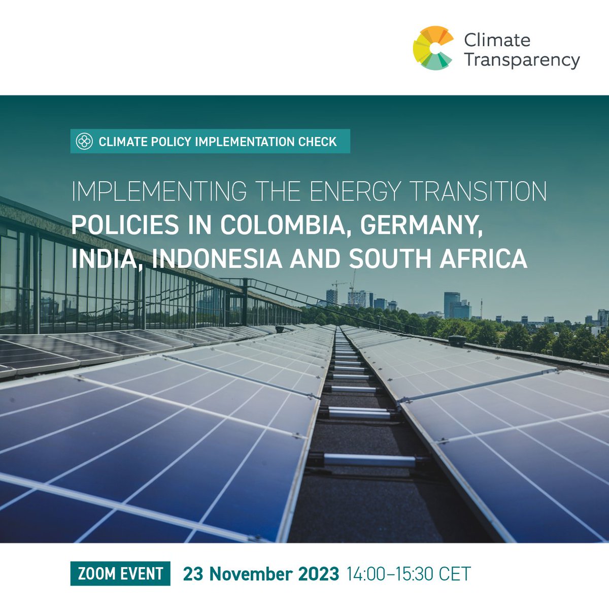 ‼️ Joint Launch Event 🔔
Register: us06web.zoom.us/webinar/regist…
On Nov 23, we will present the #ImplementationCheck of five national #EnergyTransition policies: in 🇨🇴 Colombia <a href="/TransformaGlob/">Transforma 🌎</a> 🇩🇪 Germany, 🇮🇳 India <a href="/teriin/">TERI</a>, 🇮🇩 Indonesia, <a href="/IESR/">Institute for Essential Services Reform</a> and 🇿🇦South Africa <a href="/EnergyUCT/">Energy Systems Research Group at UCT</a>