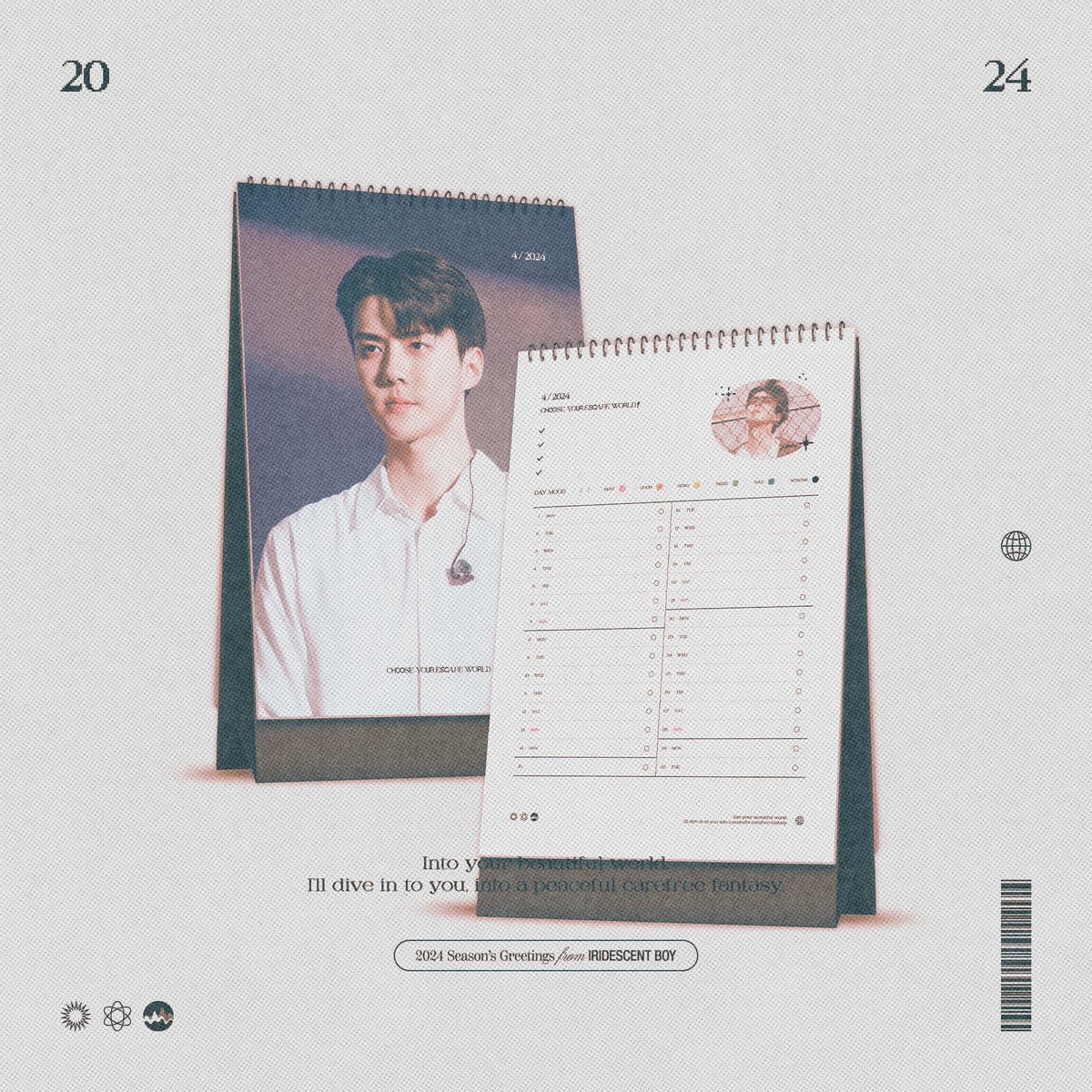 iridescent_boy's tweet photo. 𝐂𝗛𝗢𝗢𝐒𝐄 𝐘𝐎𝗨𝗥 𝑬𝙎𝘾𝑨𝑷𝑬 𝐖𝐎𝗥𝐋𝐃!
for 2024, with sehun.

🇰🇷 https://t.co/8sh19Rulfy
🌏 https://t.co/IyOTGV3hKj

RT 두 분께 시즌그리팅을 드립니다.

ⓒ iridescent boy https://t.co/kqCYRQoYwt