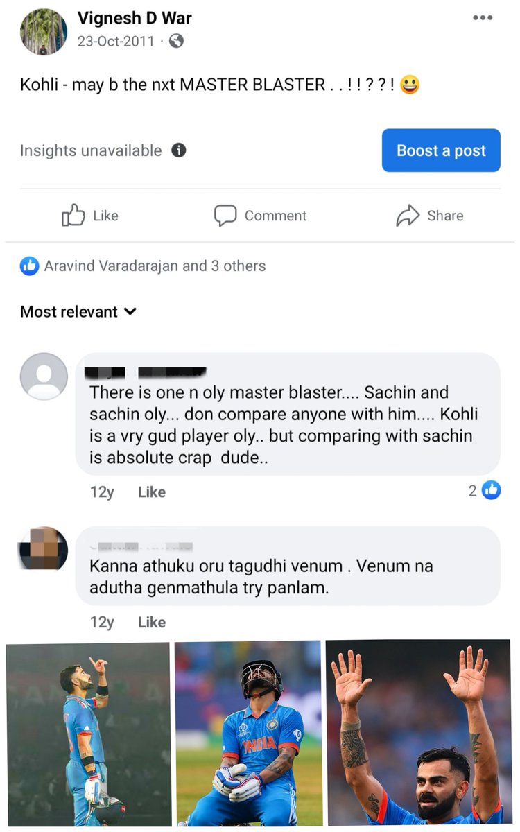 VigneshDwar's tweet photo. Called it. 🤷🏻   12 Years ago 
@imVkohli  🐐

#ViratKohli𓃵 #IndiaVsNewZealand
#india #GOAT𓃵 #Sachin @BCCI @icc  #Kohli #cricket  @SriniMaama16 #WorldCup2023 https://t.co/TM9dU08U4S
