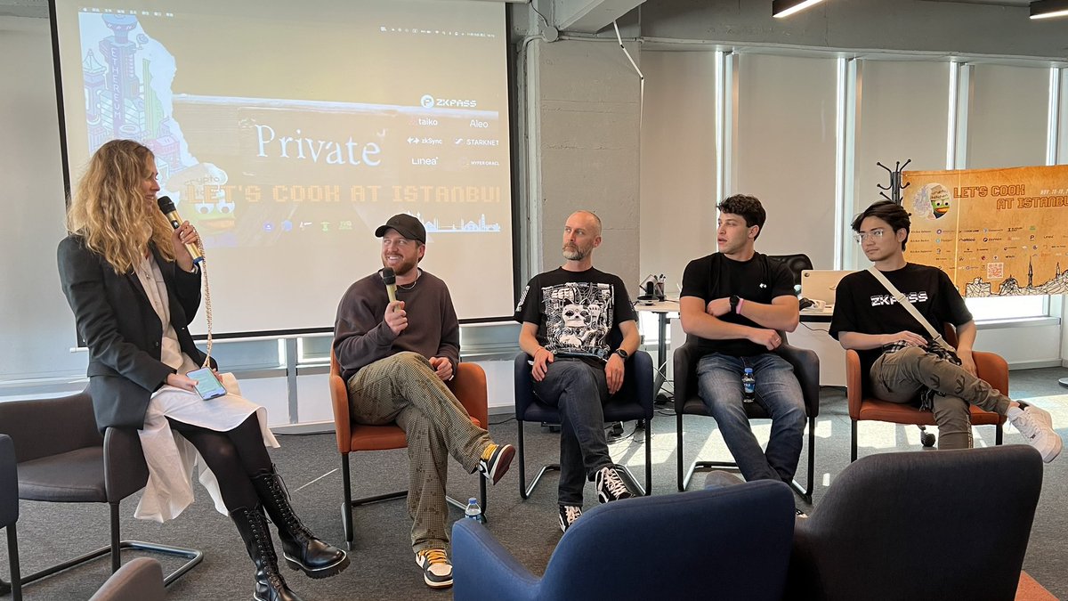 CryptoKitchen23's tweet photo. Unveiling the Power of Zero-Knowledge Proofs in the Digital Age, chefs from @zkPass @taikoxyz @Consensys @zksync @AleoHQ @NewTribeCap @Cointelegraph are discussing the overwhelming thesis in #CryptoKitchen23 just right now… #Devconnect #LetsCookatIstanbul https://t.co/huWLeNgyiZ