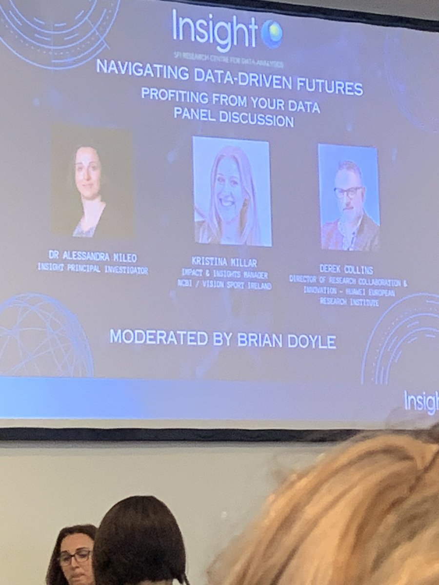 Asma_slaimi's tweet photo. The second panel discussion Profiting From Your Data with Kristina Millar, Alessandra Mileo &amp; Derek Collins

@dcollinshk @AlessandraMileo @BrianDoyle83 @scienceirel @DCU @visionsportsirl #DataDrivenFutures https://t.co/YQi8sWOKet