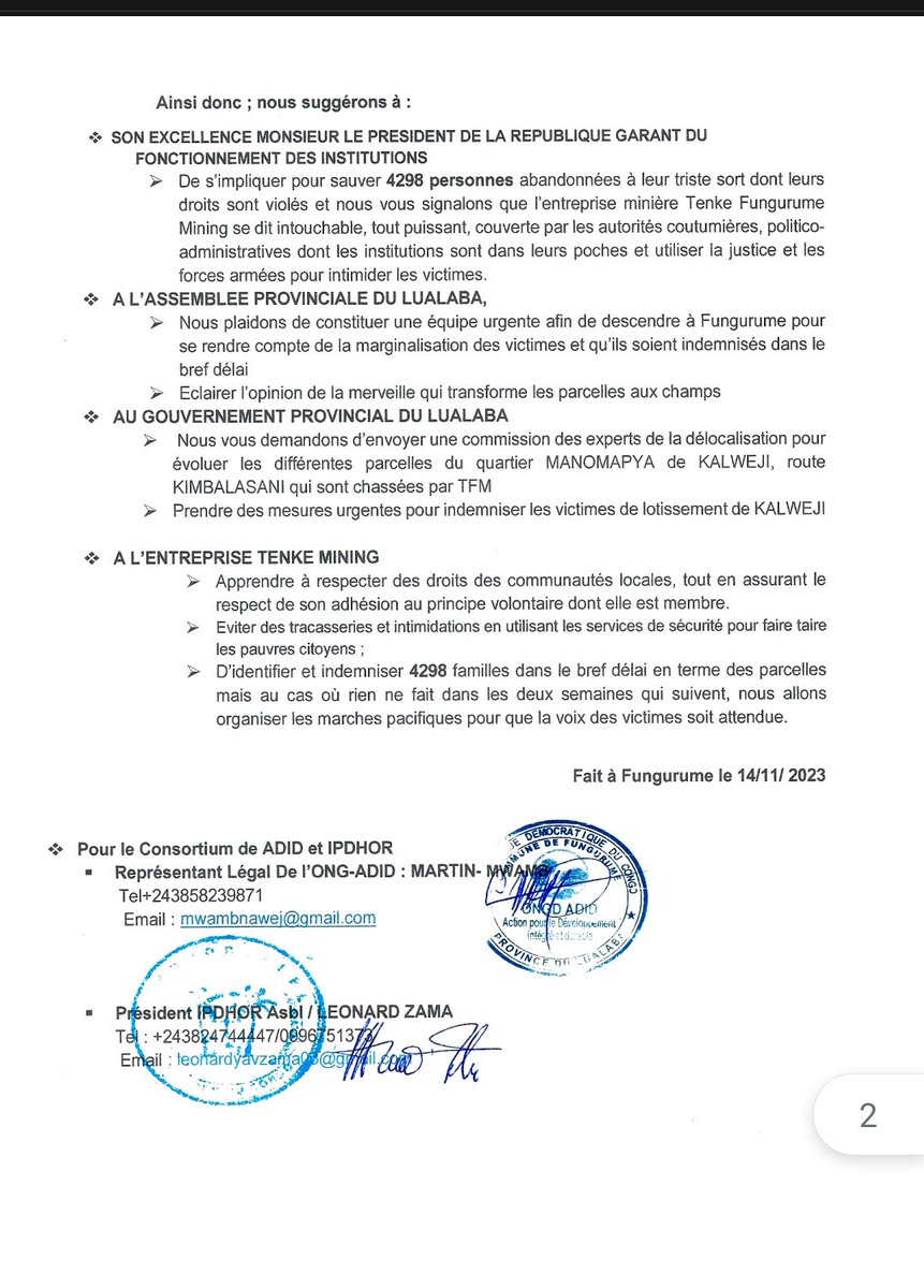 ipdhor's tweet photo. #IPDHOR /@ong #Adid
Dénoncent la mauvaise volonté  de la chefferie de #Bayeke en complicité avec @Officiel_TFM qui violent la vision du Chef de l'Etat qui prône <<le Peuple d'abord>> , l'article 281 du Code minier et #edit provincial qui exige la réinstallation de la communauté. https://t.co/cCM987Z2M8