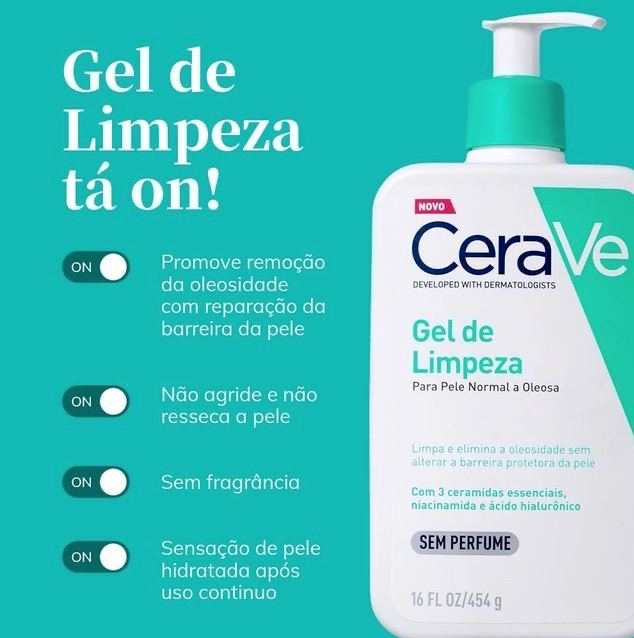CeraVe, Gel de Limpeza Facial para pele oleosa, com Ácido Hialurônico e Niacinamida