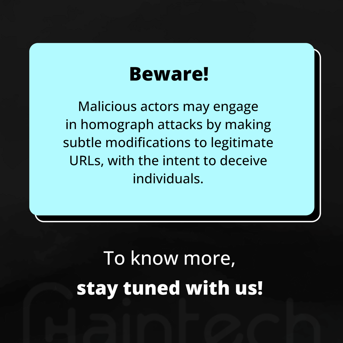 chaintech_net's tweet photo. 🚨 Beware of Homograph Attacks! 🕵️

On the left, you'll find legitimate URLs, while on the right, deceptive homograph URLs lurk—crafted with subtle changes to mimic authenticity.

#CyberSecurity #StaySafeOnline #HomographAttacks #CyberAware #AwarenessMatters #CyberAttacks https://t.co/cTmYypL0pQ