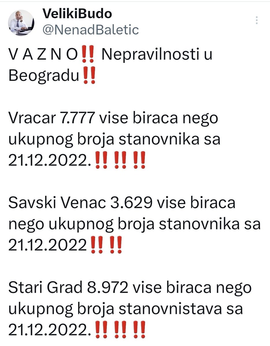 NenadBaletic's tweet photo. Posle vise od 60k pregleda, uklonili su mi tweet! U to ime evo ga opet, gradjani treba da vide i ponavljacu ga svaki put kad ga skinu. Srbija protiv nasilja‼️‼️‼️ https://t.co/WiHOVWkjv8
