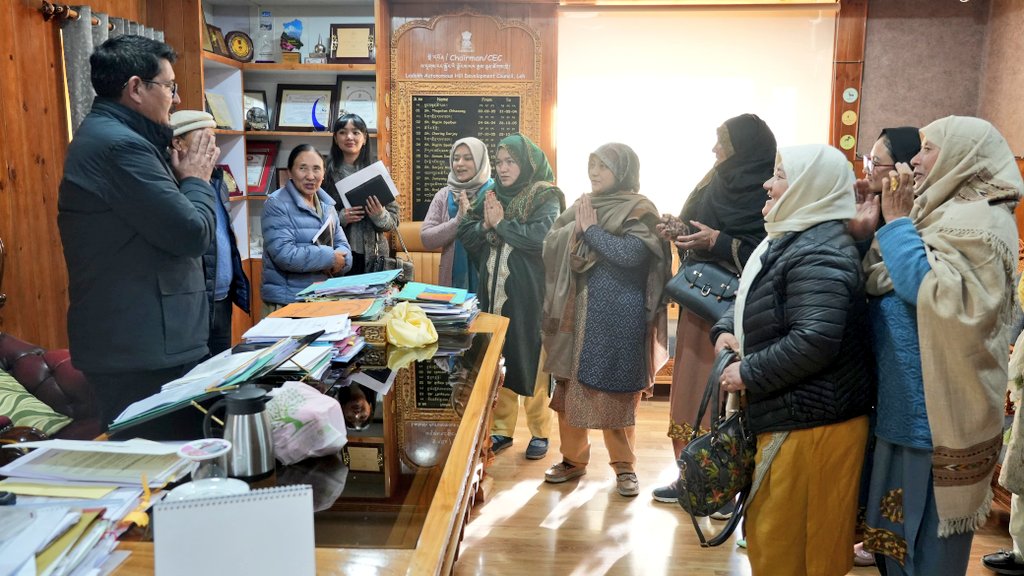 A delegation of women representatives from Kargil led by Nominated Councillor LAHDC Leh, Dr Yangchen Dolma made a courtesy call on CEC <a href="/tashi_gyalson/">Tashi Gyalson</a>.

Discussed various women-centric issues viz. women empowerment, better coordination between women of both districts &amp; others.