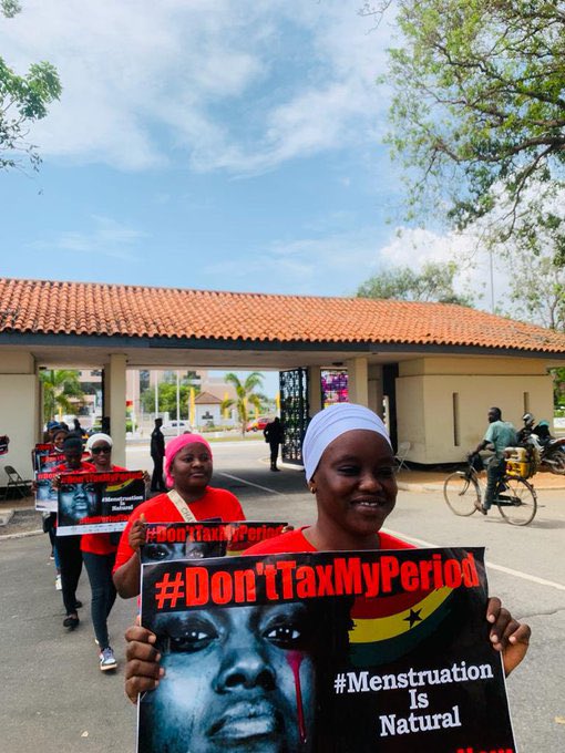 arhrghana's tweet photo. We are still raising our voices against #taxes on #sanitaryproducts. 

Ahead of the #budget reading today, we assemble at the parliament house with our simple, yet critical request to the @MoF_Ghana; #DontTaxMyPad.

#EndPeriodPoverty
#MenstruationIsNatural
#MenstruationIsNormal https://t.co/kaTGiwbXyo