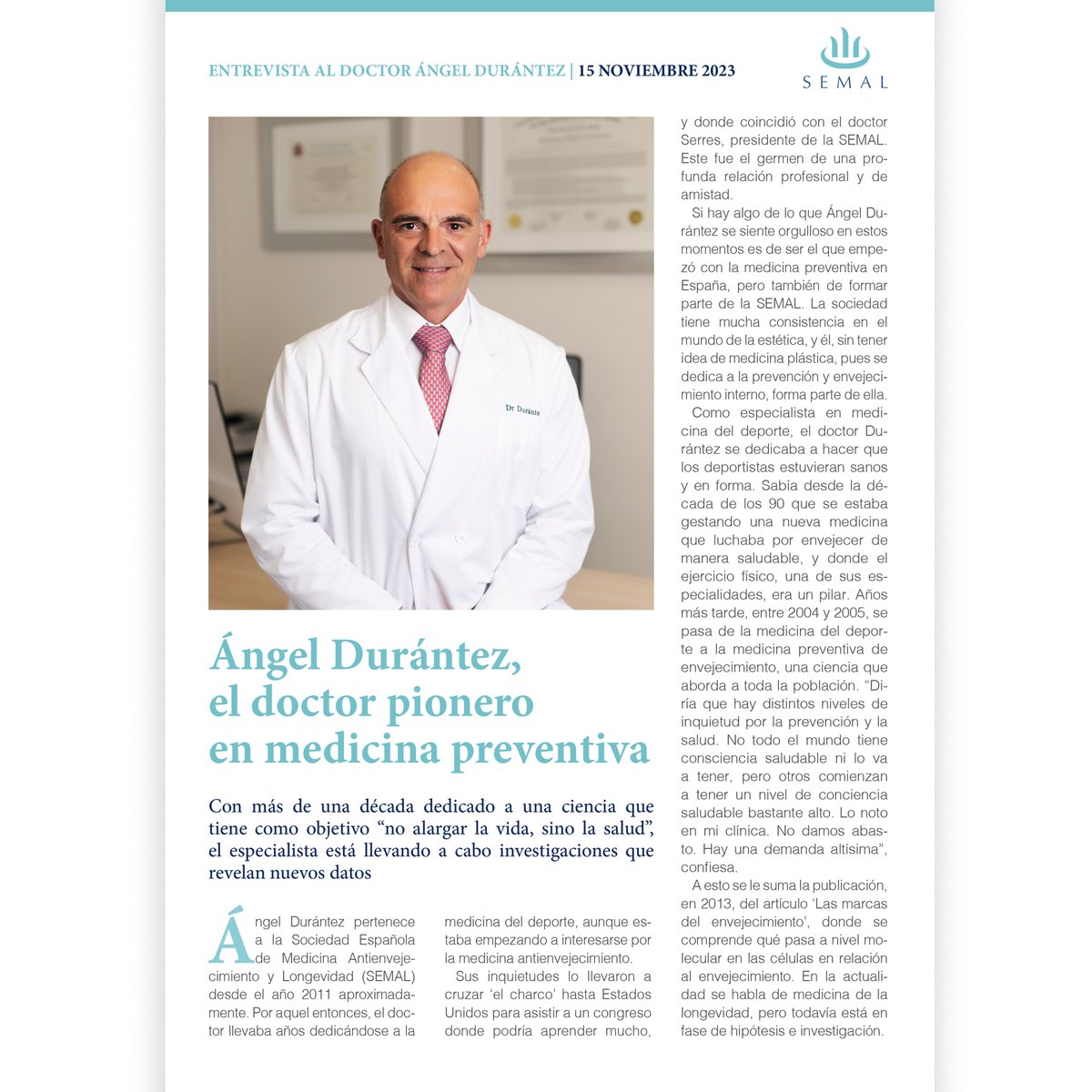 SOCIEDADSEMAL's tweet image. El @DrAngelDurantez, miembro de la directiva de #SEMAL, lleva más de una década dedicado a una ciencia que tiene como objetivo “no alargar la vida, sino la salud”. Sus últimas investigaciones revelan nuevos datos 🔍

#antienvejecimiento #sociedadsemal #drdurantez #drangeldurantez