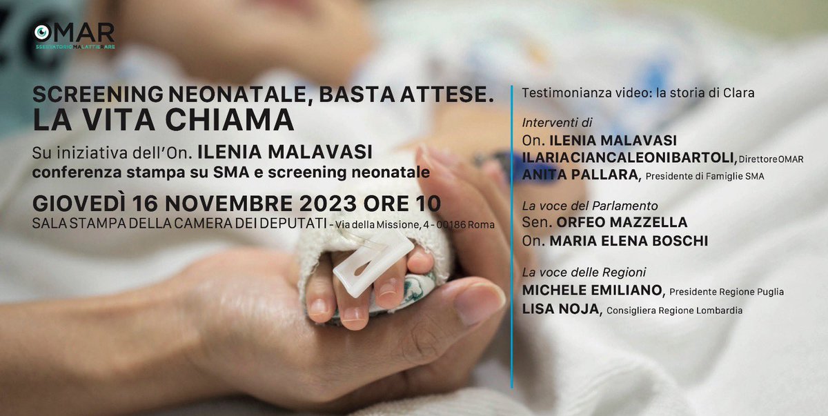 famigliesma's tweet photo. 🔴 “SCREENING NEONATALE, BASTA ATTESE. LA VITA CHIAMA” 🔴

Domani 16 novembre, alle ore 10, presso la Sala Stampa della Camera dei deputati a Roma. 

Diretta su ➡️ https://t.co/YCHeVbw0tV

#ILTEMPOÈSCADUTO! https://t.co/3LVLtBpJdh