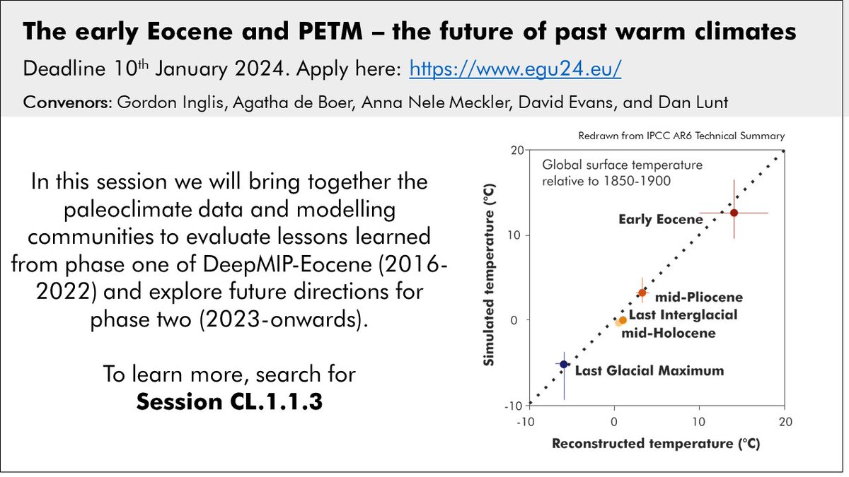 Attending EGU next year? Interested in the Eocene and PETM? Want to explore future directions for the next phase of DeepMIP-Eocene? Then consider submitting to our EGU session! Deadline 10th Jan. More info here: tinyurl.com/deepmipeocene