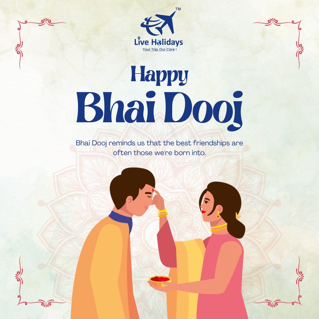 Celebrate the unbreakable bond of brother and sister on this auspicious day of Bhai Dooj. #HappyBhaiDooj #BhaiDooj #BrotherSisterBond #RakshaBandhan #Siblings #Family #Love #Laughter #Memories #LiveHolidays
