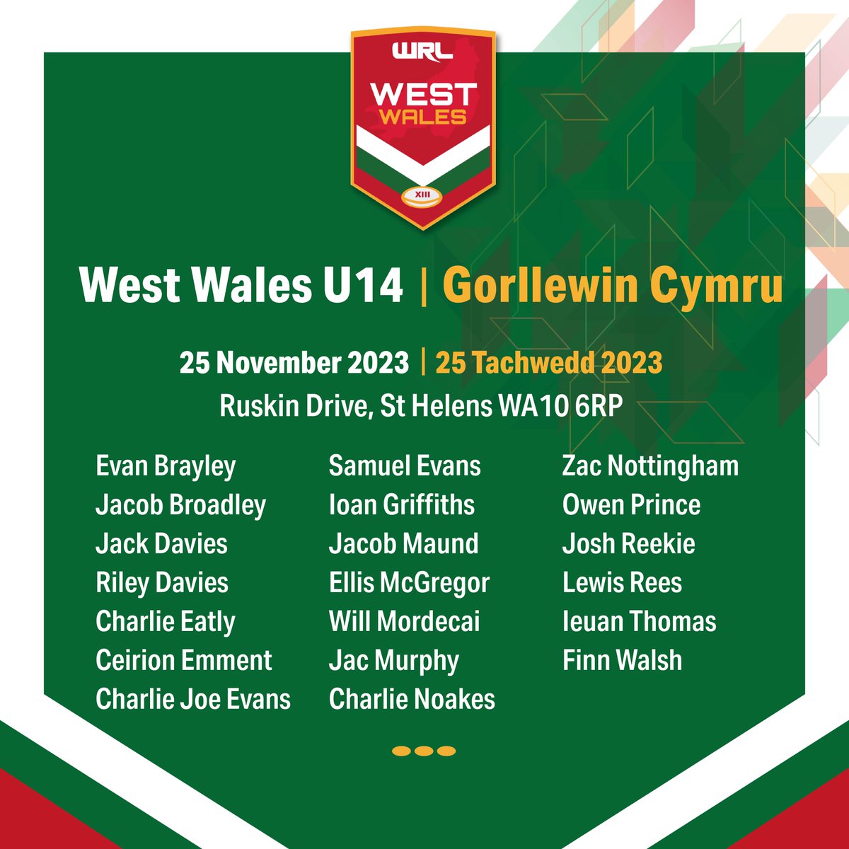WalesRugbyL's tweet photo. Juniors | Rygbi'r Gynghrair Iau 🏉

The 2024 Junior Origin programme officially kicks off this Saturday as East and West Wales U16s travel to Warrington, with St Helens being a trip for the U14s the week after.

More/Mwy: https://t.co/ndzrKxHBBn

@VX3apparel | Sterling Designs https://t.co/8r4lNxHbae