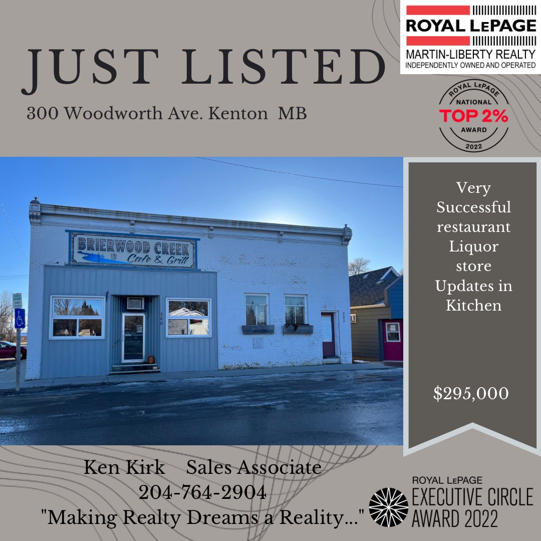 New listing Kenton. A very successful restaurant and liquor store in the small community of Kenton. Well known in surrounding communities for its excellent food and service!