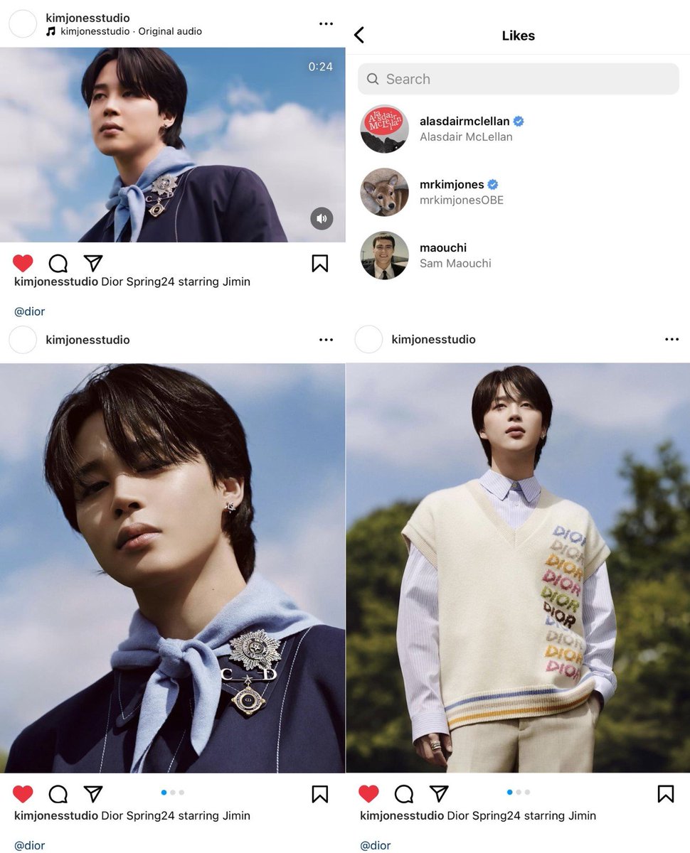 PJM_data's tweet photo. Kim Jones Studio posted Jimin's Dior Spring 2024 Campaign photos and video on Instagram! ✨
"Dior Spring24 starring Jimin
@Dior "
The posts have been liked by Dior Artistic Men's Director Kim Jones, Photographer Alasdair McLellan and Dior Men’s Celebrity Relations Director Sam Maouchi
DIOR GLOBAL AMBASSADOR JIMIN
#JIMINxDIOR
#DiorSpring24
