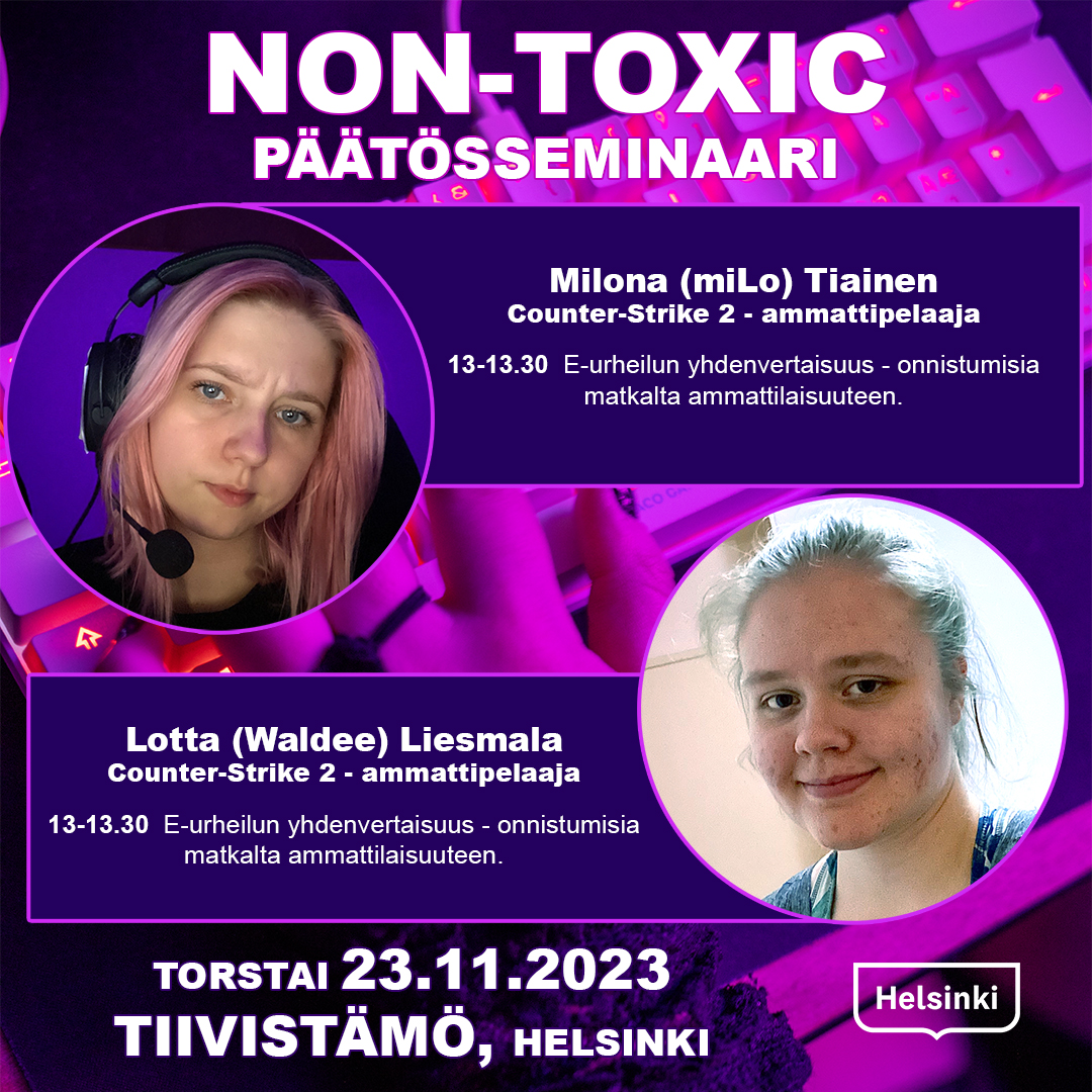 Ensi viikolla järjestettävässä seminaarissamme mukana e-urheilijoiden näkökulmaa, kun ääneen saadaan CS2 ammattilaiset miLo ja Waldee 🤩 Vielä ehtii ilmoittautua mukaan: bit.ly/Non-toxic-päät… #esportsfi