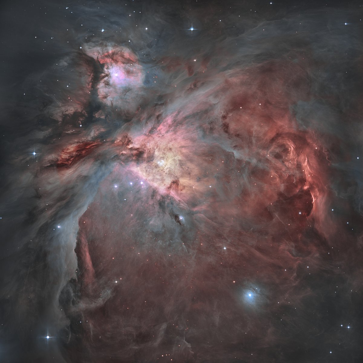 GioAlbLat's tweet photo. Orion nebula. Personal processing a raw mosaic from Hubble telescope, combination Dynamic/Hubble palette in Pixinisight.
#telescope 
#astronomy #astrophoto #astropics
#astrofotografia #astrophotography 
#deepsky #deepskyphotography #nebulae
#hubble #hubbletelescope 
#nasa https://t.co/JZa0ZG6atq