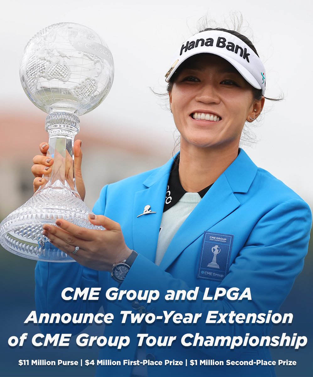 The @CMEGroupLPGA is reaching new heights! ⭐️ Starting in 2024: - $11 million purse - $4 million first-place prize - $1 million second place prize Additionally, every competitor who qualifies for the 60-golfer field will be awarded at least $55,000! 👏