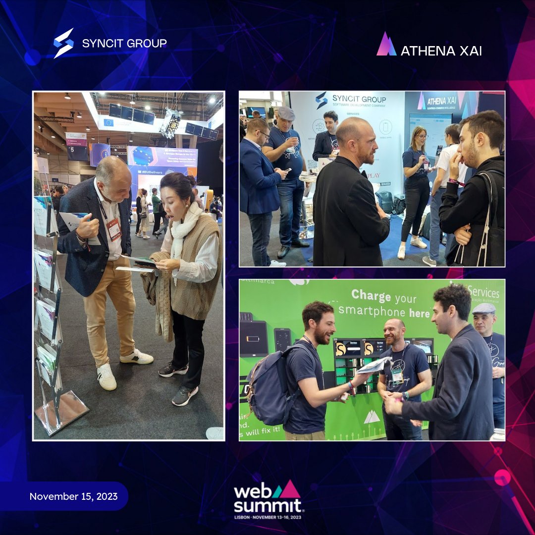 SyncitG's tweet photo. Day 2 at @WebSummit 2023
@SyncitG this prestigious summit, showcasing our advanced technology, #AthenaXAI.📍Pavilion 2, E226 for Syncit Group📍Pavilion 3, B406 for Athena XAI⭐Honored by the visit of Serbian Minister @drjelenabegovic, supporting our journey.
 #Lisbon #Science https://t.co/zGzNJCfXUD