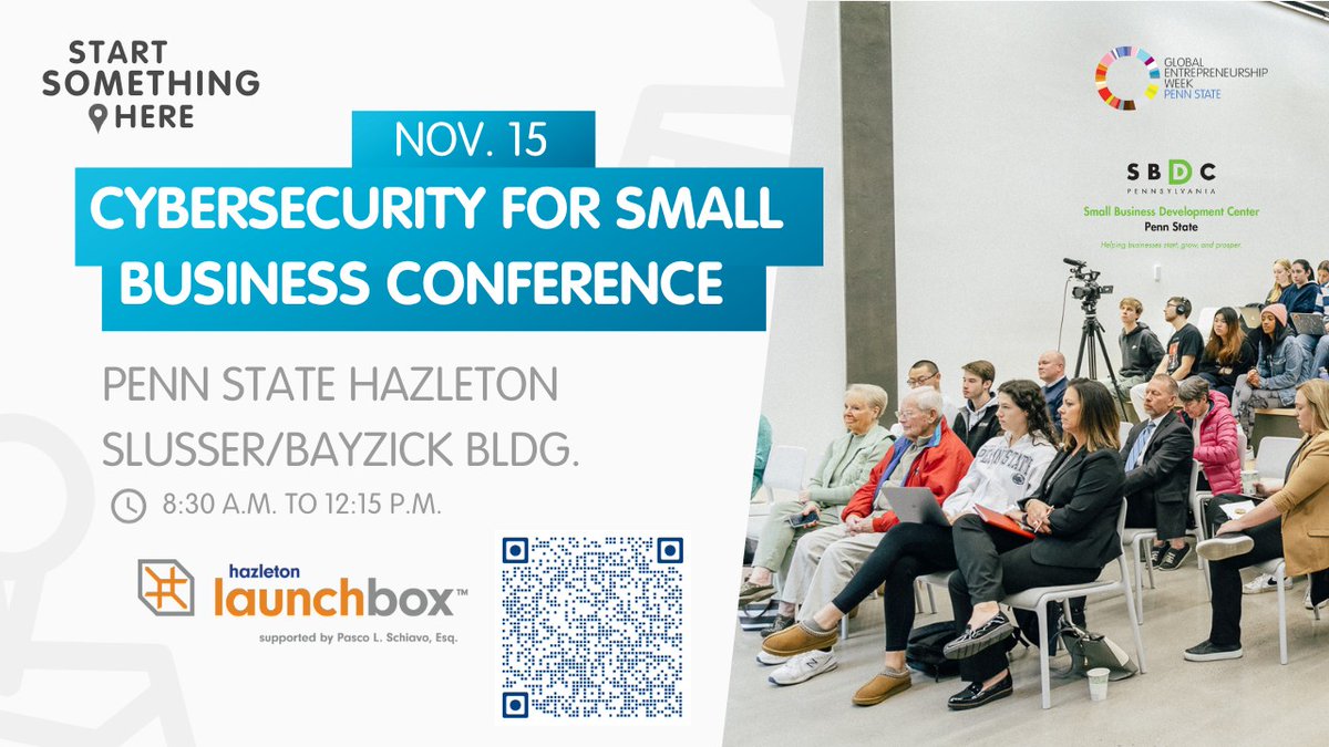 Join the #HazletonLaunchBox TODAY at 8:30 AM for their #Cybersecurity for Small Business Conference.

Learn about law enforcement's response to emergent cybersecurity challenges, common security risks to small businesses, and much more!

Register here ➡️: ow.ly/USOy50Q7KIj
