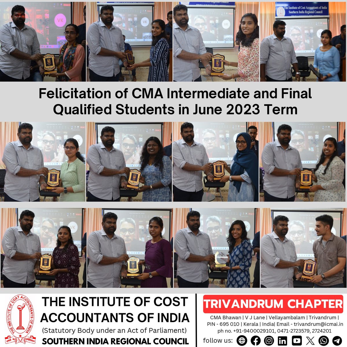cma_tvm_chapter's tweet photo. Celebrating excellence at the ๐๐ฒ๐น๐ถ๐ฐ๐ถ๐๐ฎ๐๐ถ๐ผ๐ป ๐๐ฒ๐ฟ๐ฒ๐บ๐ผ๐ป๐ ๐ณ๐ผ๐ฟ ๐๐ ๐ ๐๐ป๐๐ฒ๐ฟ๐บ๐ฒ๐ฑ๐ถ๐ฎ๐๐ฒ & ๐๐ถ๐ป๐ฎ๐น ๐ค๐๐ฎ๐น๐ถ๐ณ๐ถ๐ฒ๐ฑ ๐ฆ๐๐๐ฑ๐ฒ๐ป๐๐ ๐ถ๐ป ๐๐๐ป๐ฒ 2023! ๐ @ICMAICMA
#cma #icmai #cmaachievements #icmaitrivandrumchapter #futurecmas #felicitation #proud https://t.co/eaIFfgrRyK