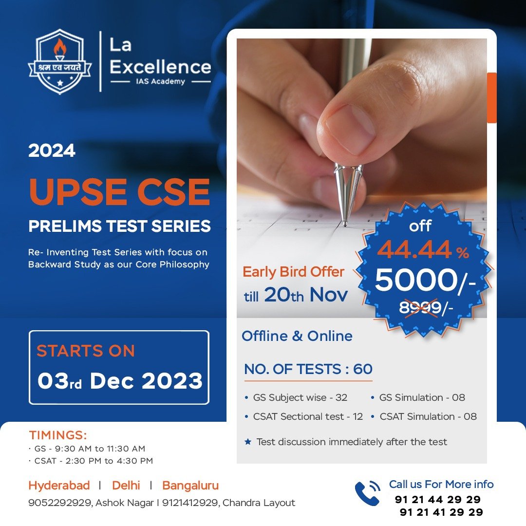 UPSC CSE PRELIMS TEST SERIES “Re-inventing test series with focus on backward study as our core philosophy” Register link: forms.gle/vrTurqWqAVKXRX… For further details Contact : 91 21 44 29 29 / 91 21 41 29 29