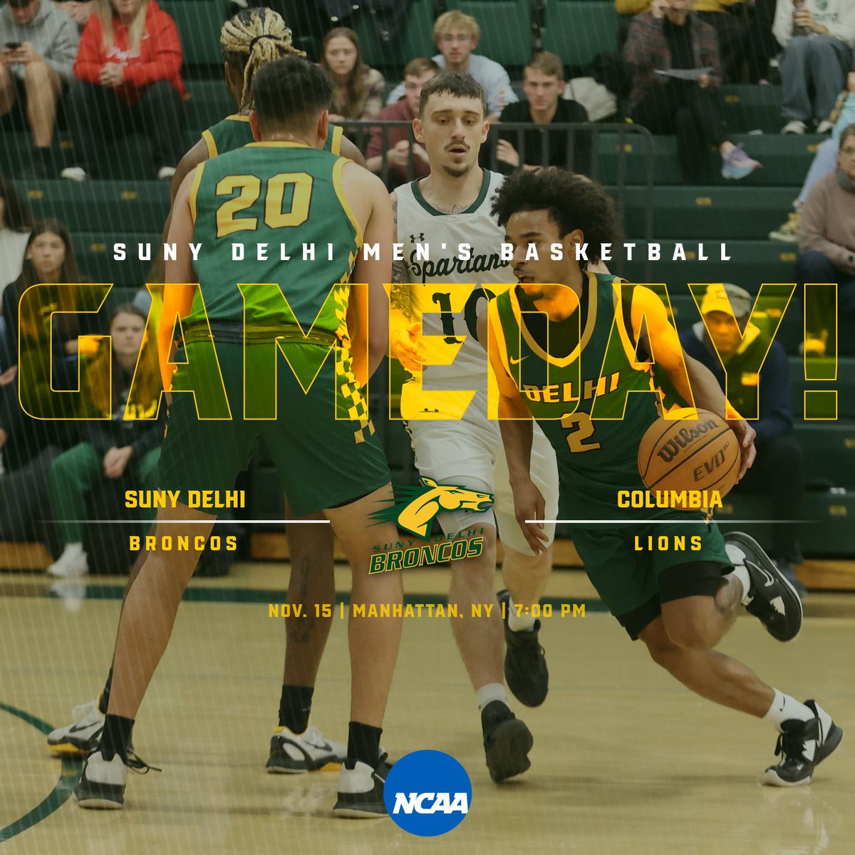 Game Day! <a href="/SUNYDelhiMBB/">SUNY Delhi Men's Basketball</a> heads to the city for an exhibition game with NCAA Division I Columbia tonight at 7 PM!