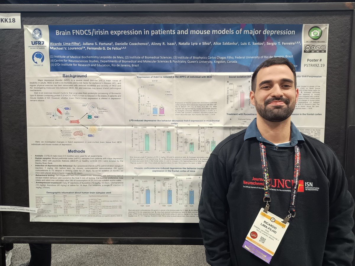 If you are at #SfN23 and interested in how FNDC5/Irisin is modulated during depression, drop by my poster (NN20) this morning!