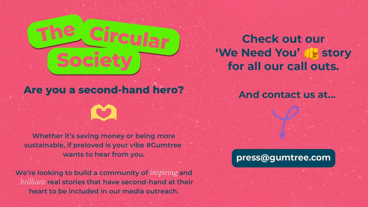 🔉CALLING ALL GOOD FINDERS 🔉 Are you a second-hand hero? Then we need to hear from you. Head over to our Instagram for more info. If you fit any of the profiles then email us at press@gumtree.com instagram.com/stories/highli…