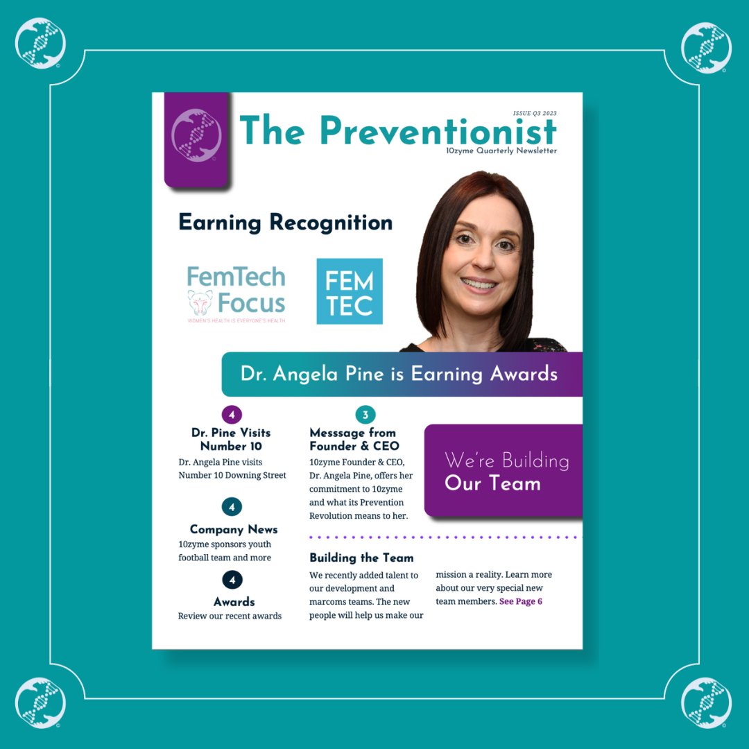 In case you missed it, Our Q3 Preventionist Newsletter is out now! Learn all about our new teams and programmes. You'll also find out what Dr. Pine has been up to like her visit to a very special office! #ThePreventionRevolution #10zyme #CEO