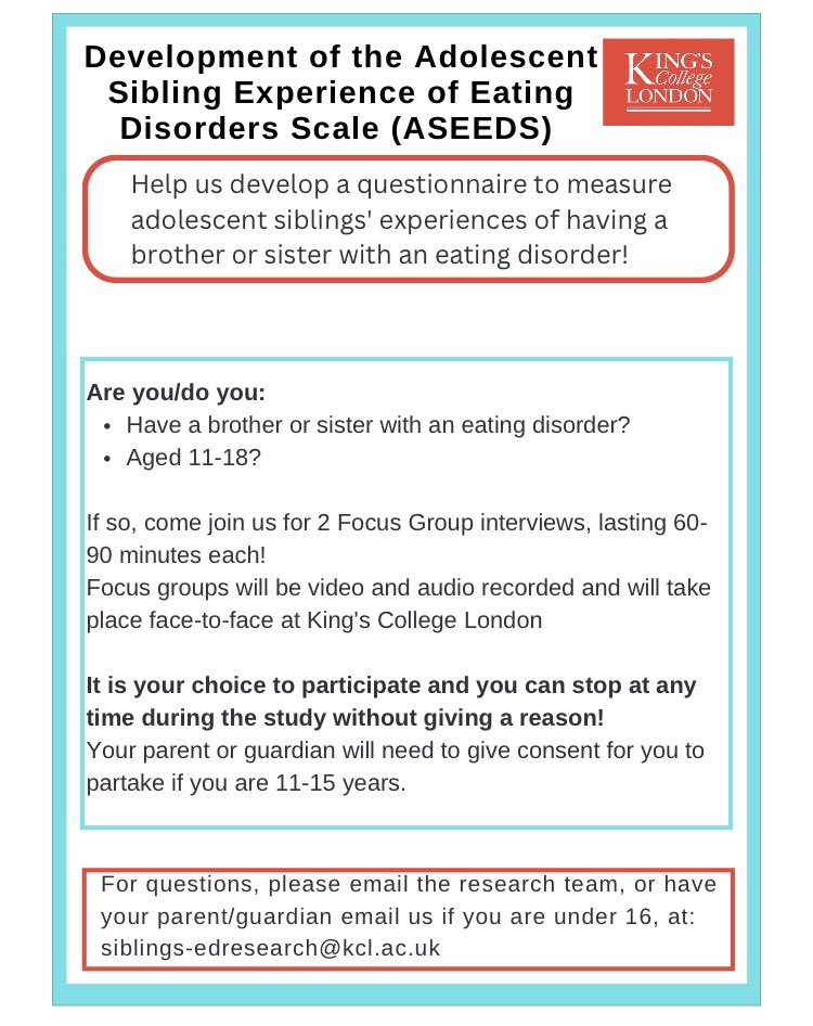 We are looking for participants to take part in our research. Please share with anyone who may be interested! Potential participants be asked to take part in a 5 minute screening call. <a href="/MariaLivanou1/">Dr Maria Livanou</a> <a href="/KingsIoPPN/">Institute of Psychiatry, Psychology & Neuroscience</a> <a href="/kingsedresearch/">Centre for Research in Eating and Weight Disorders</a>