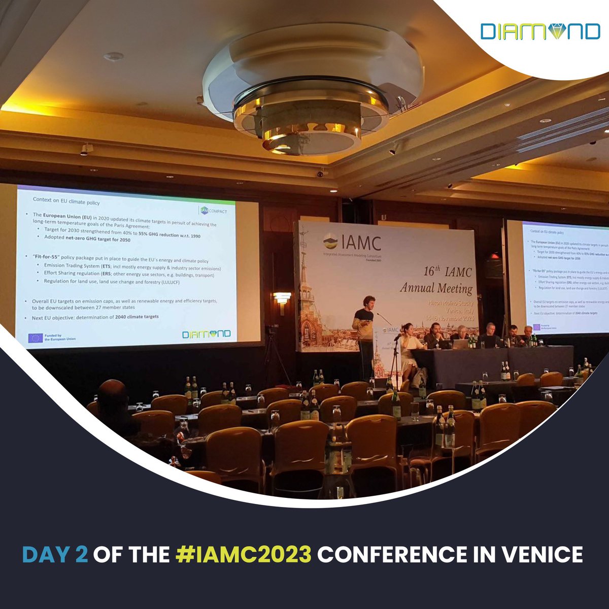 📢Day 2 of the #IAMC2023 conference in Venice
📌DIAMOND colleague <a href="/djvdven/">Dirk-Jan van de Ven</a> is presenting our key project study “A multi-model analysis of the EU’s path to net zero” in the “National 4” session.
#climatediamond