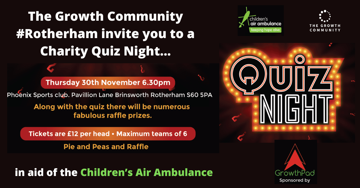 CCF_RachelNunn's tweet photo. #quiz night on 30/11/23 to raise vital funds for the 
@ChildrensAirAmb in @Rotherhamiss 

This is for everyone to attend, families, friends or work colleague's
Pie &amp; peas supper
Lots of raffle prizes
book now:-

https://t.co/eBbBtlv2Hp

#Rotherham #workingtogether #charityevent https://t.co/kYVRAfkYtb