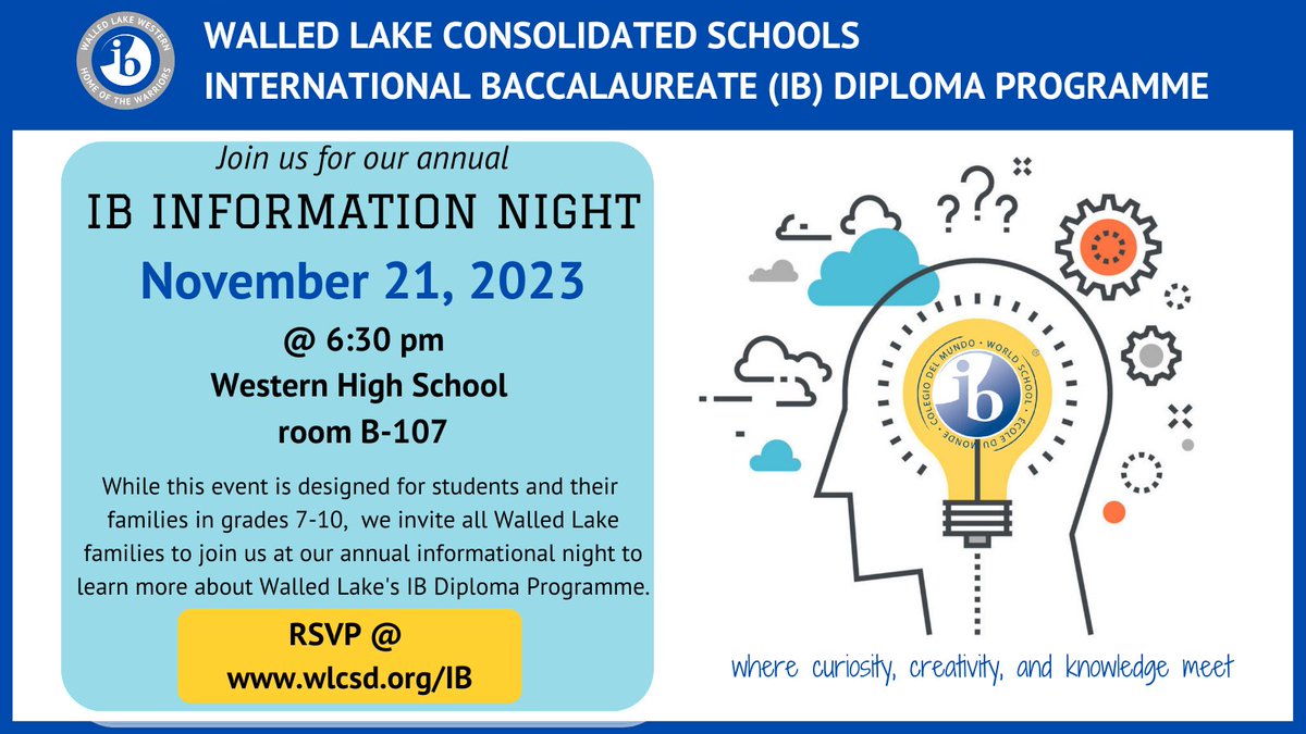 WLW IB DIPLOMA (@wlwibdiploma) on Twitter photo Interested in learning about Walled Lake's IB Diploma Programme? Join us Tuesday, Nov. 21st! wlcsd.org/IB
<a href="/WLWWARRIORS/">Walled Lake Western</a> <a href="/ahhamka/">Ali Hamka</a> <a href="/WalledLkSchools/">Walled Lake Schools</a> Interested in learning about Walled Lake's IB Diploma Programme? Join us Tuesday, Nov. 21st! wlcsd.org/IB
<a href="/WLWWARRIORS/">Walled Lake Western</a> <a href="/ahhamka/">Ali Hamka</a> <a href="/WalledLkSchools/">Walled Lake Schools</a>