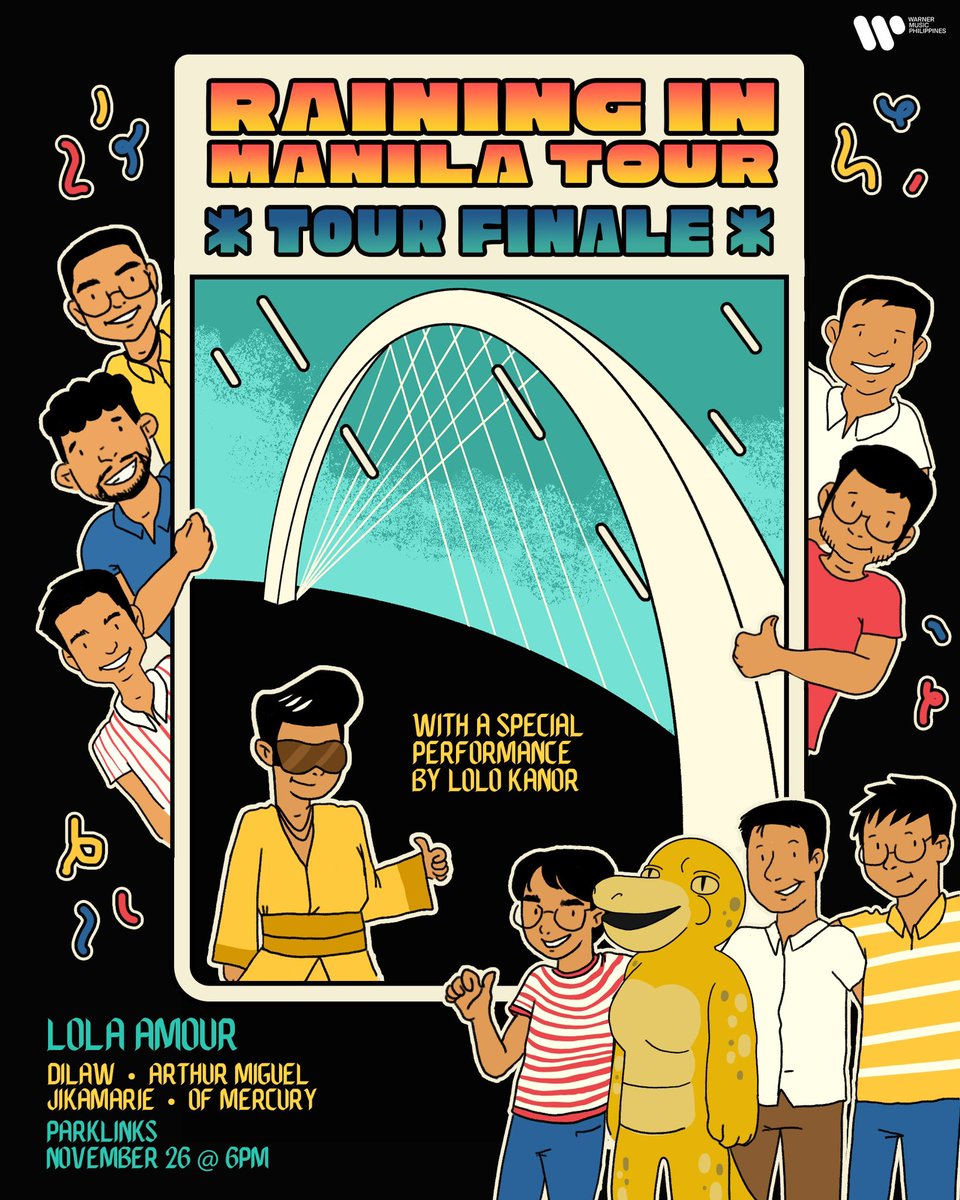 lolaamourmusic's tweet photo. RAINING IN MANILA: THE TOUR FINALE! 

Our last tour stop will happen at Parklinks (Border of QC and Pasig) on Nov 26, 6PM!

Performing with: 
Dilaw
Arthur Miguel 
Jikamarie 
Of Mercury

With special appearance by: LOLO KANOR @michaelbitoygma

Event if FREE! https://t.co/KsDNYR1cnV