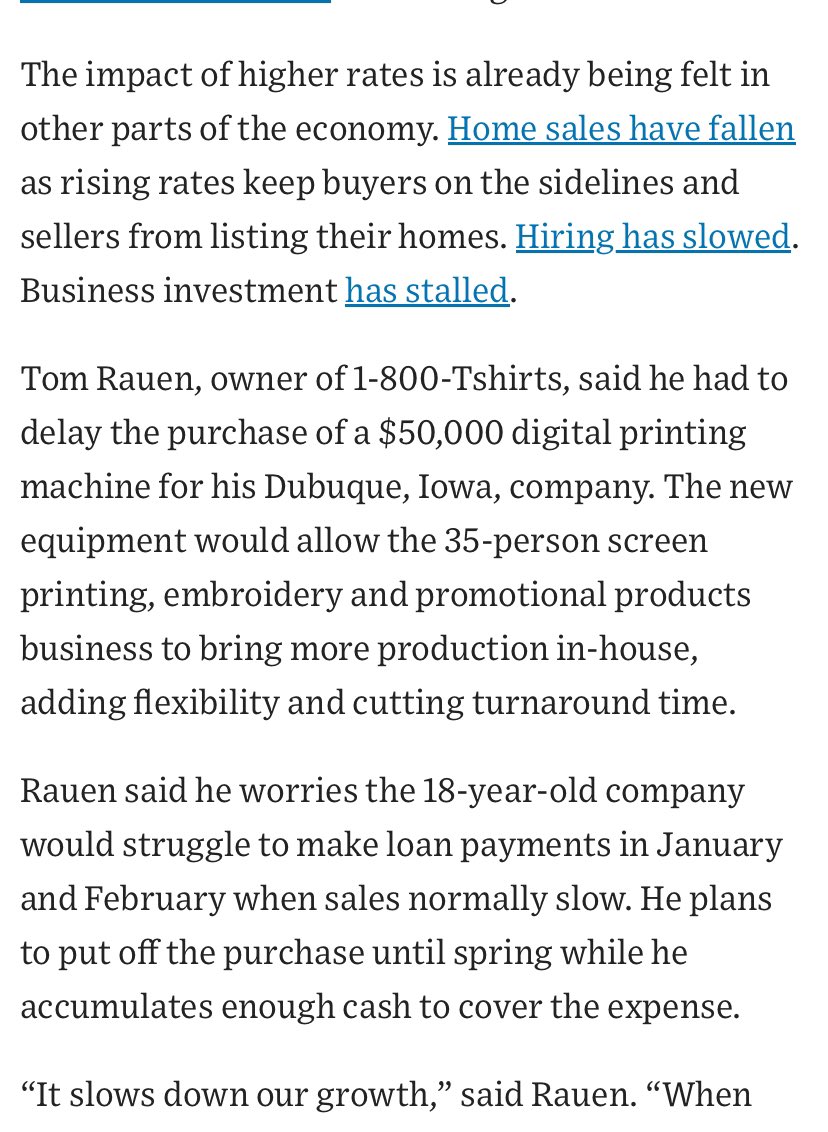 With Interest Rates Above 9%, Small Businesses Slam the Brakes - featuring <a href="/GoldmanSachs/">Goldman Sachs</a> #10ksmallbiz owners sharing how the credit crunch is squeezing small business owners across the country. #StopTheSqueeze

wsj.com/business/entre…