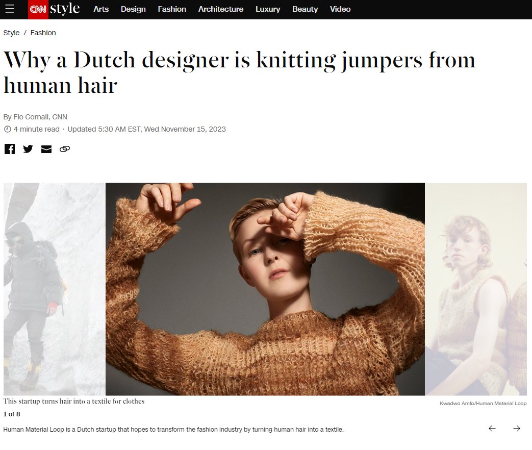 knithacker's tweet image. "Why a Dutch designer is knitting jumpers from human hair" 👉 cnn.com/style/dutch-de… via @CNN @CNNstyle #HumanMaterialLoop #knitting #knittingtwitter